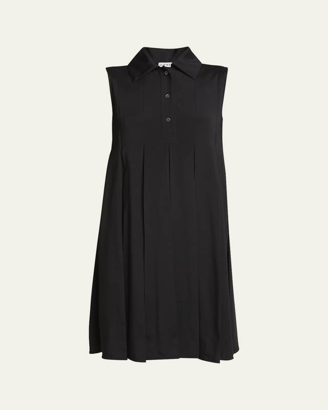 Pleated Polo Mini Shirt Dress